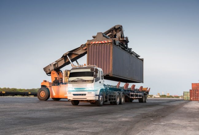 Forklift Handling Container Box Loading at the Docks Port in Australia